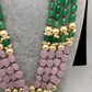 Emerald Pink Beads Pearls Multi Layer Necklace