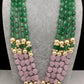 Emerald Pink Beads Pearls Multi Layer Necklace