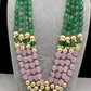 Emerald Pink Beads Pearls Multi Layer Necklace