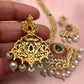 AD Red Green Stone Golden Finish Long Necklace