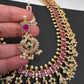 AD Ruby Red Stone Peacock Design Golden Finish Long Necklace