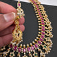 AD Ruby Red Stone Peacock Design Golden Finish Long Necklace