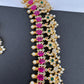 AD Ruby Red Stone Peacock Design Golden Finish Long Necklace