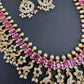 AD Ruby Red Stone Peacock Design Golden Finish Long Necklace