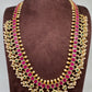 AD Ruby Red Stone Peacock Design Golden Finish Long Necklace