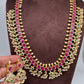 AD Ruby Red Stone Peacock Design Golden Finish Long Necklace