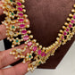 AD Ruby Red Stone Peacock Design Golden Finish Long Necklace