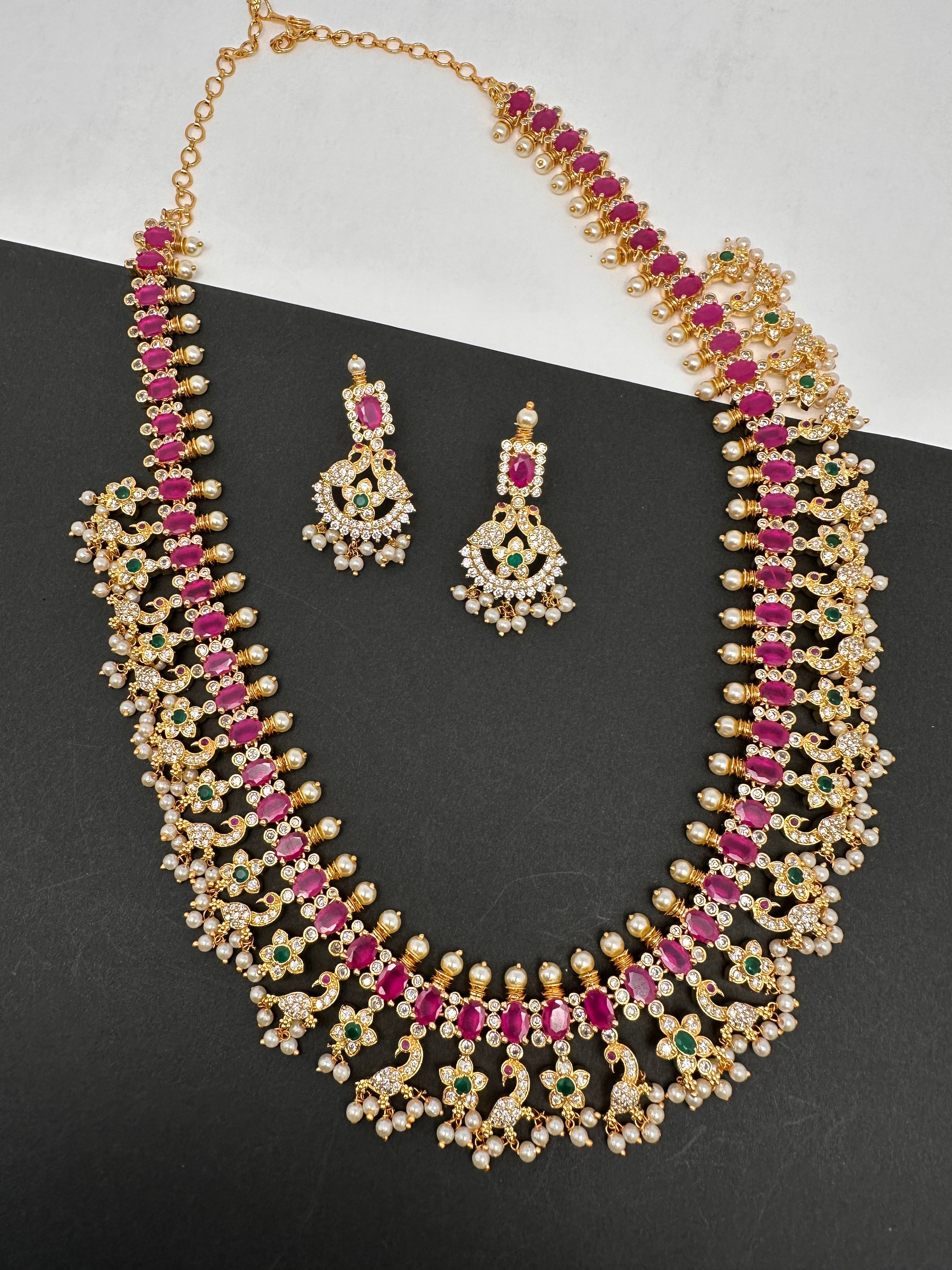 Buy Red Stone Studded Gold Tone Necklace Set Online
