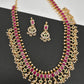 AD Ruby Red Stone Peacock Design Golden Finish Long Necklace