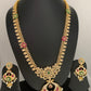 AD Red Green Stone Peacock Chandbali Design Golden Finish Long Necklace