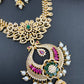 AD Red Green Stone Peacock Chandbali Design Golden Finish Long Necklace