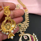 AD Red Green Stone Peacock Chandbali Design Golden Finish Long Necklace