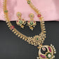 AD Red Green Stone Peacock Chandbali Design Golden Finish Long Necklace