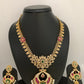 AD Red Green Stone Peacock Chandbali Design Golden Finish Short Necklace