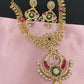 AD Red Green Stone Peacock Chandbali Design Golden Finish Short Necklace