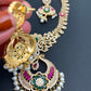 AD Red Green Stone Peacock Chandbali Design Golden Finish Short Necklace