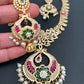 AD Red Green Stone Peacock Chandbali Design Golden Finish Short Necklace