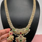 AD Red Green Multi Stone Peacock Design Golden Finish Long Necklace