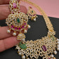 AD Red Green Multi Stone Peacock Design Golden Finish Long Necklace