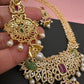 AD Red Green Multi Stone Peacock Design Golden Finish Long Necklace
