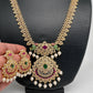 AD Red Green Multi Stone Peacock Design Golden Finish Long Necklace