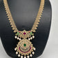 AD Red Green Multi Stone Peacock Design Golden Finish Long Necklace