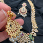 AD Red Green Multi Stone Peacock Design Golden Finish Long Necklace