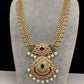 AD Red Green Multi Stone Peacock Design Golden Finish Short Necklace