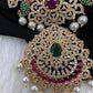 AD Red Green Multi Stone Peacock Design Golden Finish Short Necklace