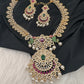 AD Red Green Multi Stone Peacock Design Golden Finish Short Necklace