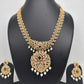 AD Red Green Multi Stone Golden Finish ShortNecklace