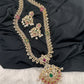 AD Red Green Multi Stone Peacock Design Golden Finish Long Necklace