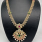 AD Red Green Multi Stone Peacock Design Golden Finish Long Necklace