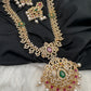 AD Red Green Multi Stone Peacock Design Golden Finish Long Necklace