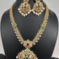 AD Red Green Multi Stone Peacock Design Golden Finish Short Necklace