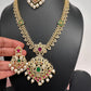 AD Red Green Multi Stone Peacock Design Golden Finish Short Necklace