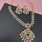 AD Red Green Multi Stone Peacock Design Golden Finish Short Necklace
