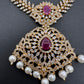 AD Red Stone Golden Finish Short Necklace