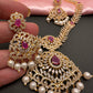 AD Red Stone Golden Finish Short Necklace
