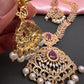 AD Red Stone Golden Finish Short Necklace