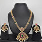 AD Red Green Stone Golden Finish Short Necklace