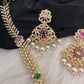 AD Red Green Stone Golden Finish Short Necklace