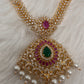 AD Red Green Stone Golden Finish Short Necklace