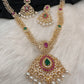AD Red Green Stone Golden Finish Short Necklace