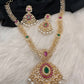 AD Red Green Stone Golden Finish Short Necklace