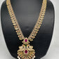 AD Red Green Multi Stone Peacock Mango Golden Finish Long Necklace