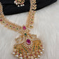 AD Red Green Multi Stone Peacock Mango Golden Finish Long Necklace