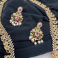 AD Red Green Multi Stone Peacock Mango Golden Finish Long Necklace