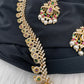 AD Red Green Multi Stone Peacock Mango Golden Finish Long Necklace