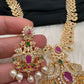 AD Red Green Multi Stone Peacock Mango Golden Finish Long Necklace